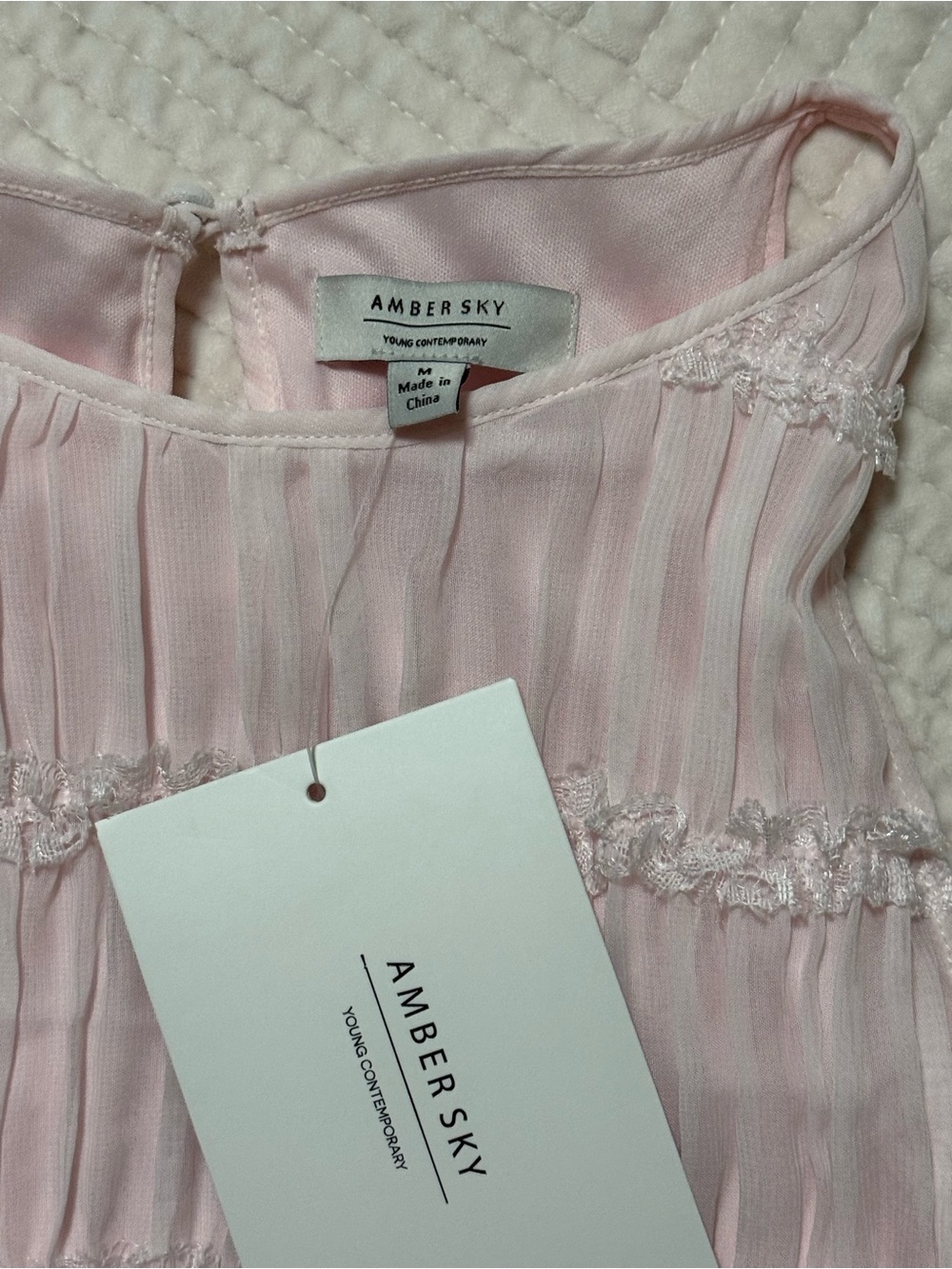 NWT Amber Sky Blush Pink Lace Ruffle Tiered Chiffon Coquette Tank Top M - Picture 2 of 4